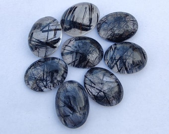 AAA+ Black Rutile Cabochon: Oval Gemstone, Calibrated Sizes