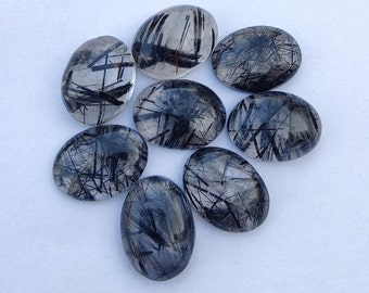 Natural Black Rutile Oval Shape Cabochon Flat Back Top Quality Calibrated Wholesale Gemstones, All Sizes Available