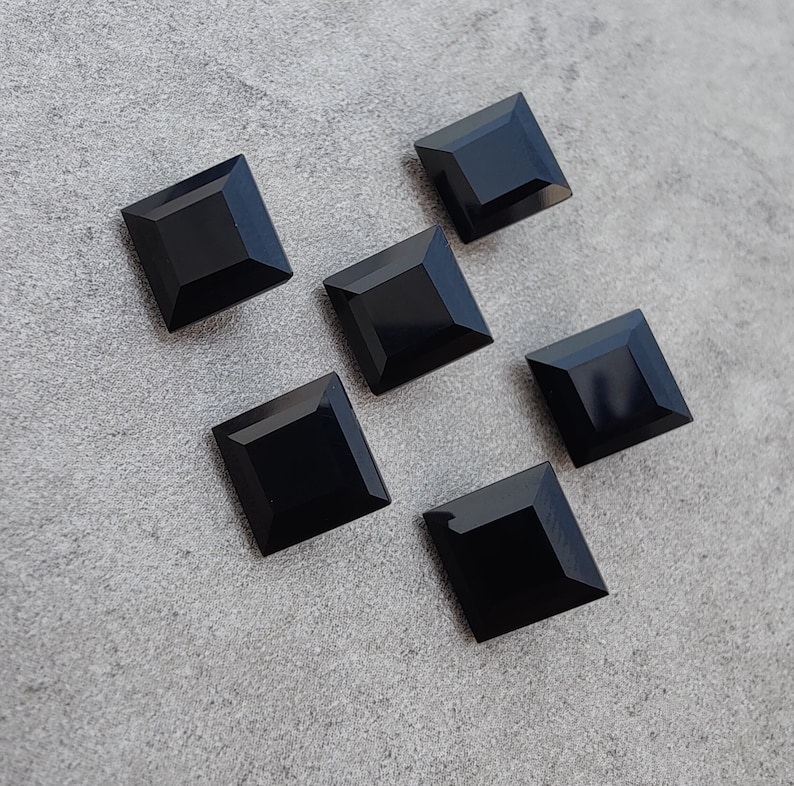 Natural Black Onyx Square Shape Faceted Cut Calibrated AAA Quality Wholesale Gemstones, All Sizes Available image 3