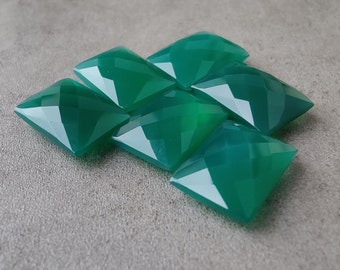 Green Onyx Briolette : Rectangle Cushion Checker Cut, AAA+ Quality Calibrated Gemstones