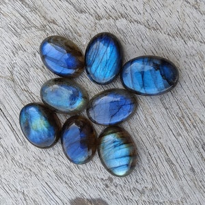 AAA Quality Natural Labradorite Oval Shape Cabochon Flat Back Calibrated Wholesale Gemstones, All Sizes Available zdjęcie 9