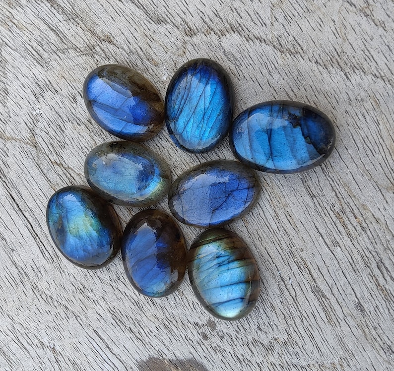 AAA Quality Natural Labradorite Oval Shape Cabochon Flat Back Calibrated Wholesale Gemstones, All Sizes Available zdjęcie 9