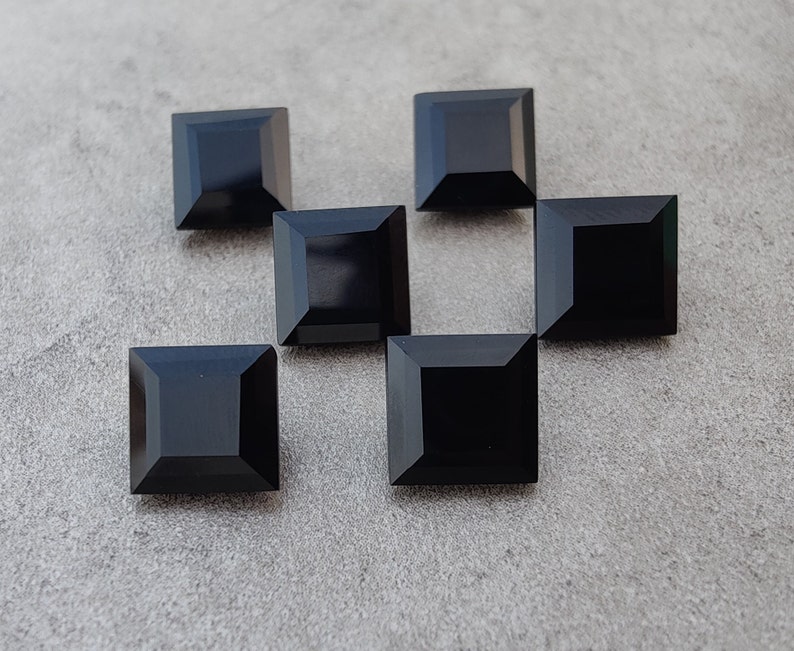 Natural Black Onyx Square Shape Faceted Cut Calibrated AAA Quality Wholesale Gemstones, All Sizes Available image 7