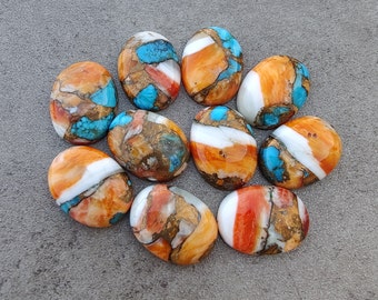 AAA+ Quality Natural Spiny Oyster Turquoise Oval Shape Cabochon Flat Back Calibrated Wholesale Gemstones, All Sizes Available