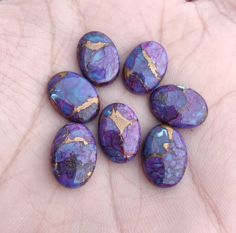 Natural Purple Bronze Turquoise Oval Shape Cabochon Flat Back AAA Quality Calibrated Wholesale Gemstones, All Sizes Available zdjęcie 10