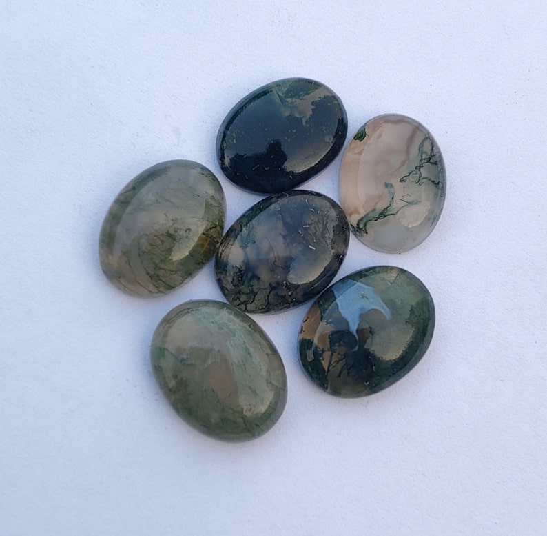 AAA Quality Natural Moss Agate Oval Shape Cabochon Flat Back Calibrated Wholesale Gemstones, All Sizes Available image 4