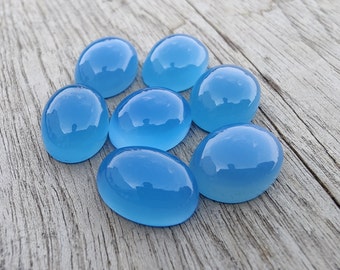 AAA+ Blue Chalcedony Cabochon: Oval Flat Back Gemstone
