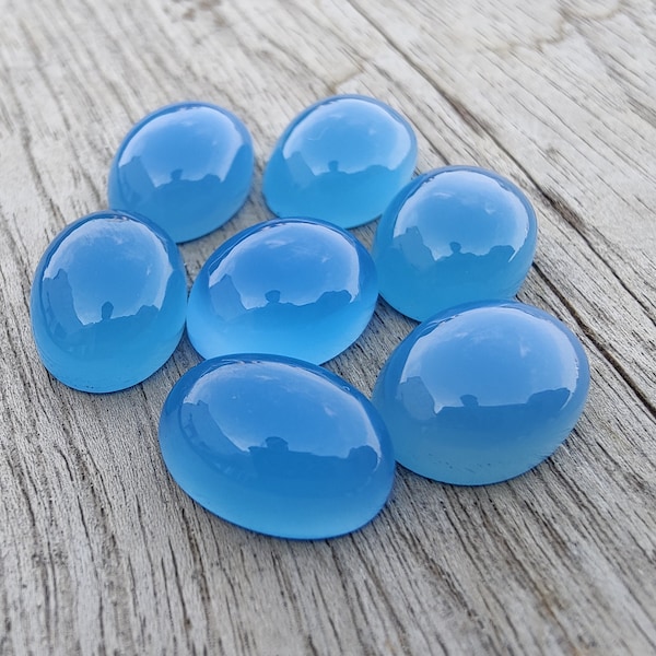 AAA+ Quality Natural Blue Chalcedony Oval Shape Cabochon Flat Back Calibrated Wholesale Gemstones, All Sizes Available