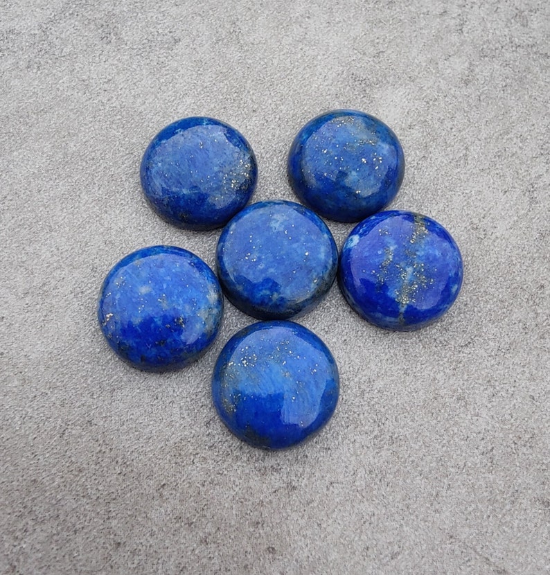 AAA Quality Natural Lapis Lazuli Round Shape Cabochon Flat Back Calibrated Wholesale Gemstones, All Sizes Available image 2