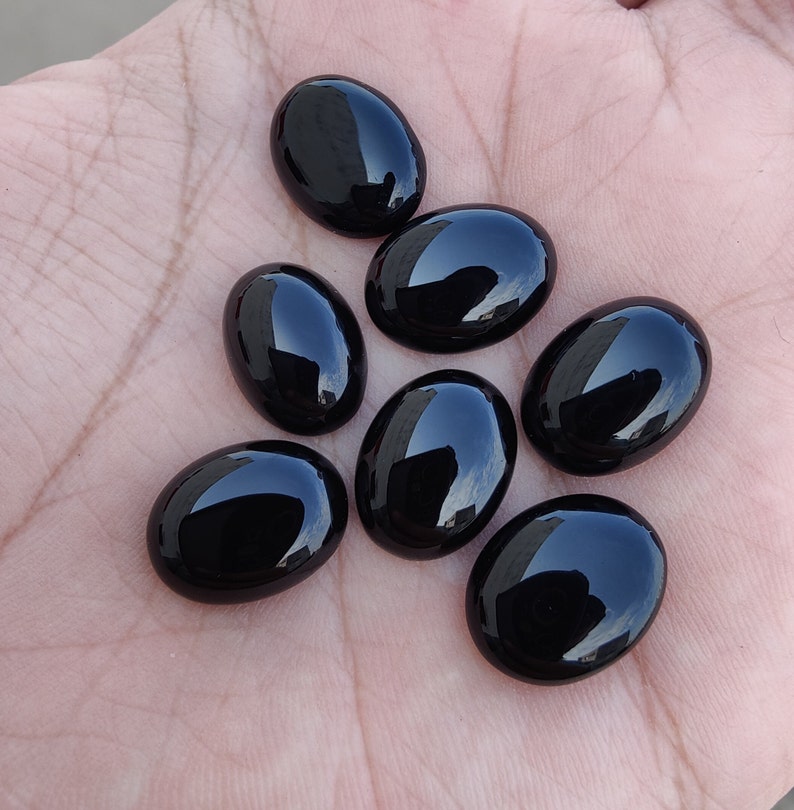 Natural Black Onyx Oval Shape Cabochon Flat Back Calibrated Wholesale AAA Quality Gemstones, All Sizes Available zdjęcie 5