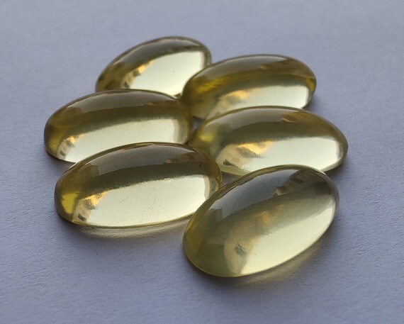 Natural Lemon Quartz Cabochon: Big Oval Flat Back Calibrated Gemstones