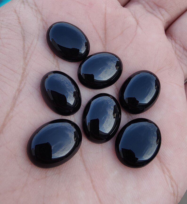 Natural Black Onyx Oval Shape Cabochon Flat Back Calibrated Wholesale AAA Quality Gemstones, All Sizes Available zdjęcie 10