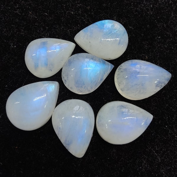 AAA+ Quality Natural Rainbow Moonstone Teardrop Shape Cabochon Flat Back Calibrated Pear Shape Wholesale Gemstones, All Sizes Available