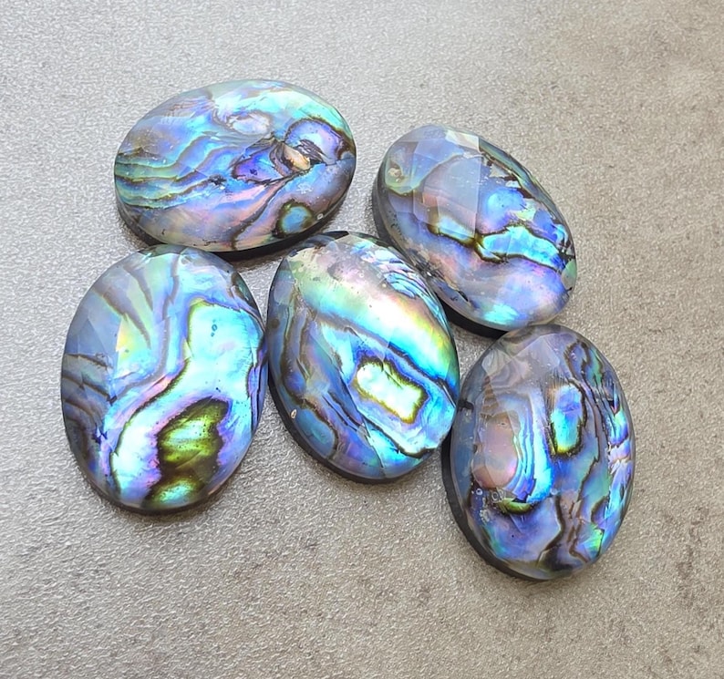 Natural AAA+ Doublet Abalone Shell Oval Shape Checker Cut Flat Back ...