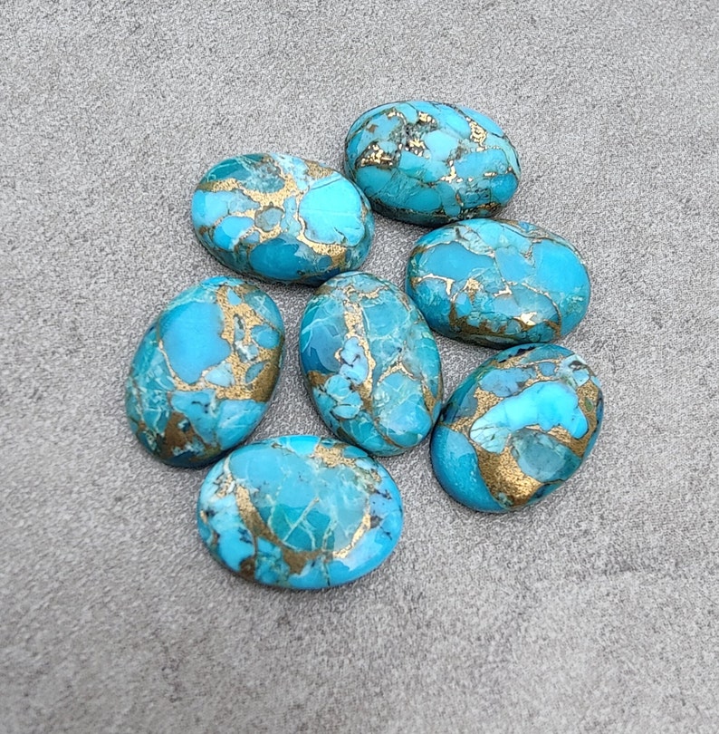 AAA Quality Natural Blue Copper Turquoise Oval Shape Cabochon Flat Back Calibrated Wholesale Gemstones, All Sizes Available image 6