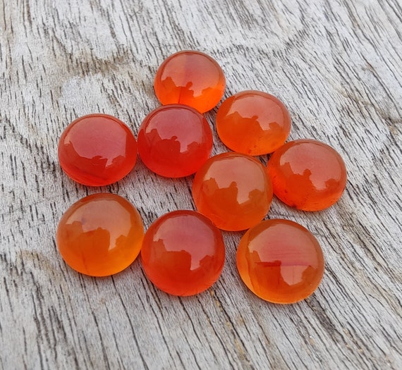 Natural Carnelian Cabochon: Round Orange , AAA+ Quality Calibrated Gemstone