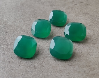 Green Onyx : AAA+ Square Cushion Faceted Cut Calibrated Gemstones