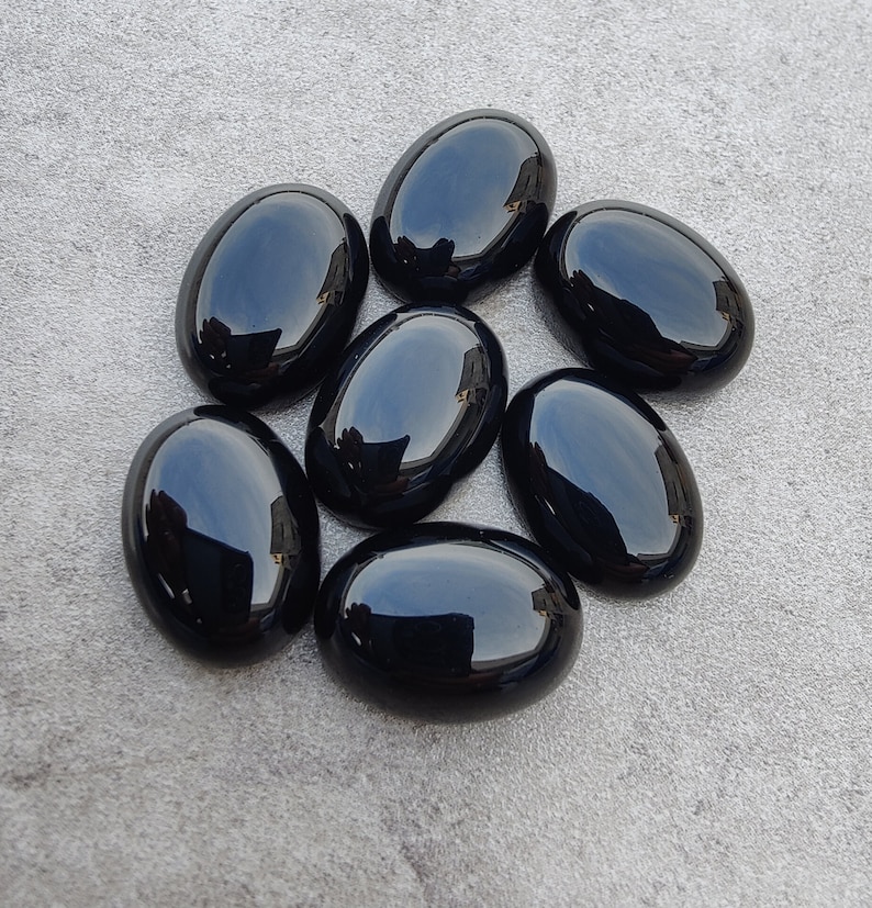 AAA+ Black Onyx Cabochon: Oval Flat Back Calibrated Gemstone image 4