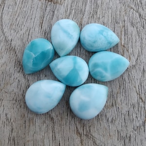 Cabochon en forme de goutte de larimar naturel de qualité AAA dos plat, forme de poire calibrée, pierres précieuses en gros, tailles personnalisées disponibles image 4