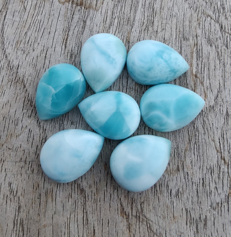 Cabochon en forme de goutte de larimar naturel de qualité AAA dos plat, forme de poire calibrée, pierres précieuses en gros, tailles personnalisées disponibles image 4