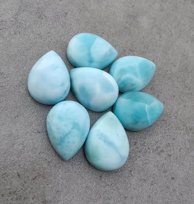 Cabochon en forme de goutte de larimar naturel de qualité AAA dos plat, forme de poire calibrée, pierres précieuses en gros, tailles personnalisées disponibles image 3