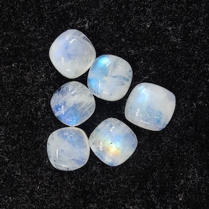 AAA+ Rainbow Moonstone Cabochon: Square Cushion Shape, Calibrated Gemstone