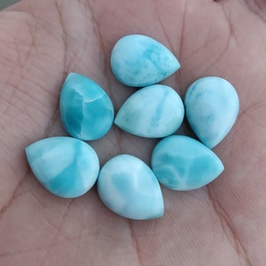 Cabochon en forme de goutte de larimar naturel de qualité AAA dos plat, forme de poire calibrée, pierres précieuses en gros, tailles personnalisées disponibles image 6