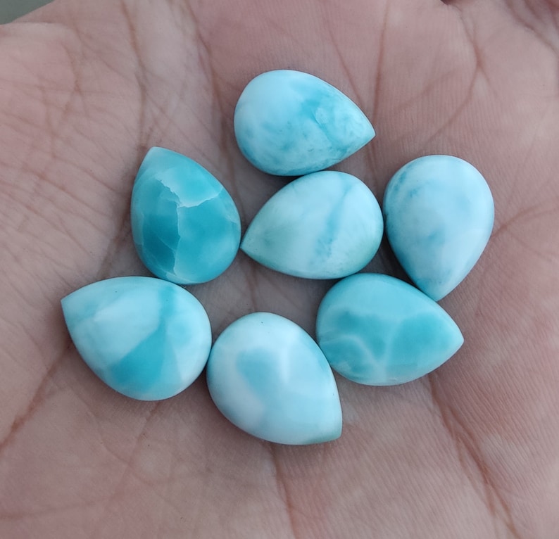 Cabochon en forme de goutte de larimar naturel de qualité AAA dos plat, forme de poire calibrée, pierres précieuses en gros, tailles personnalisées disponibles image 6