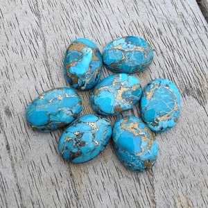 AAA Quality Natural Blue Copper Turquoise Oval Shape Cabochon Flat Back Calibrated Wholesale Gemstones, All Sizes Available image 5