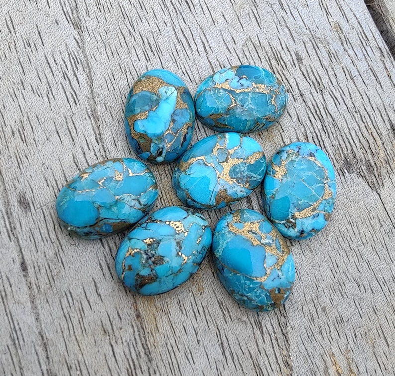 AAA Quality Natural Blue Copper Turquoise Oval Shape Cabochon Flat Back Calibrated Wholesale Gemstones, All Sizes Available image 5