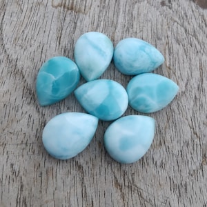 Cabochon en forme de goutte de larimar naturel de qualité AAA dos plat, forme de poire calibrée, pierres précieuses en gros, tailles personnalisées disponibles image 10