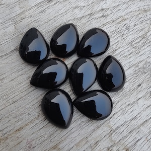 Natürliche schwarze Onyx Birnenform Cabochon Flache Rückseite: AAA + Teardrop kalibrierte Edelsteine Bild 5