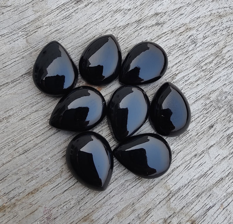 Natürliche schwarze Onyx Birnenform Cabochon Flache Rückseite: AAA + Teardrop kalibrierte Edelsteine Bild 5