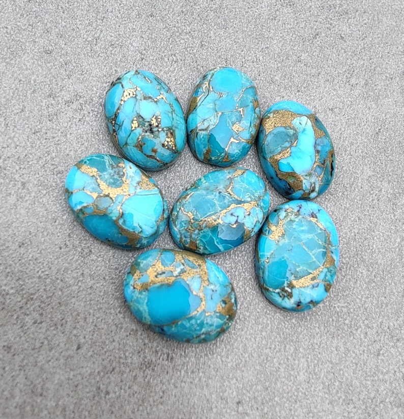 AAA Quality Natural Blue Copper Turquoise Oval Shape Cabochon Flat Back Calibrated Wholesale Gemstones, All Sizes Available image 2