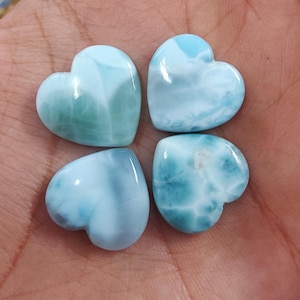 AAA+ Quality Natural Larimar Heart Shape Cabochon Flat Back Calibrated Wholesale Gemstones, All Sizes Available