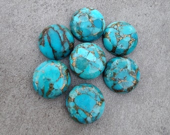 AAA+ Quality Natural Blue Copper Turquoise Round Shape Cabochon Flat Back Calibrated Wholesale Gemstones, All Sizes Available