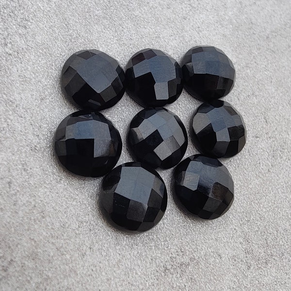 Natural Black Onyx Round Shape Checker Cut Flat Back Calibrated AAA+ Quality Wholesale Gemstones, All Sizes Available