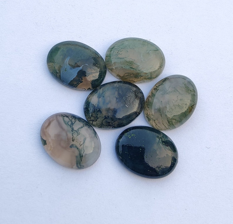 AAA Quality Natural Moss Agate Oval Shape Cabochon Flat Back Calibrated Wholesale Gemstones, All Sizes Available image 7