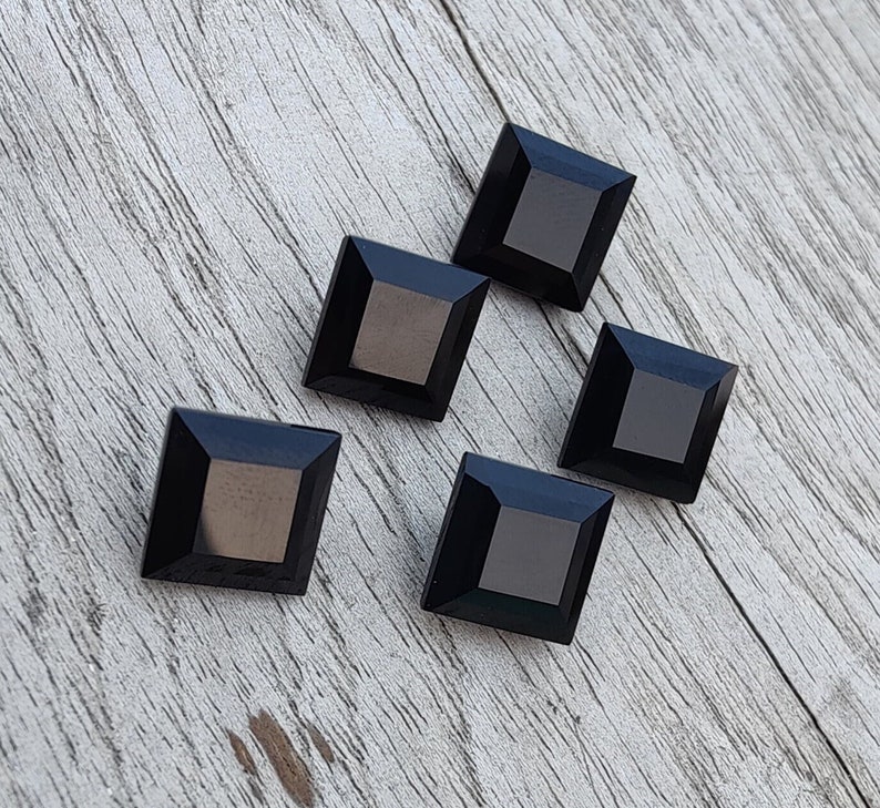 Natural Black Onyx Square Shape Faceted Cut Calibrated AAA Quality Wholesale Gemstones, All Sizes Available image 1