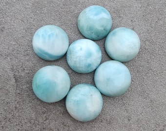 Natural Larimar Round Shape Cabochon Flat Back Calibrated High Quality Wholesale Gemstones, Custom Sizes Available