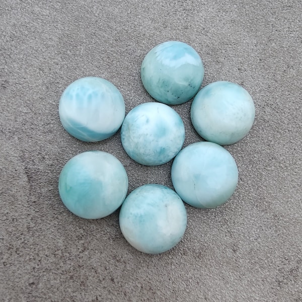 Natural Larimar Round Shape Cabochon Flat Back Calibrated High Quality Wholesale Gemstones, Custom Sizes Available