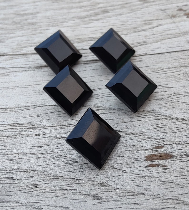 Natural Black Onyx Square Shape Faceted Cut Calibrated AAA Quality Wholesale Gemstones, All Sizes Available image 8