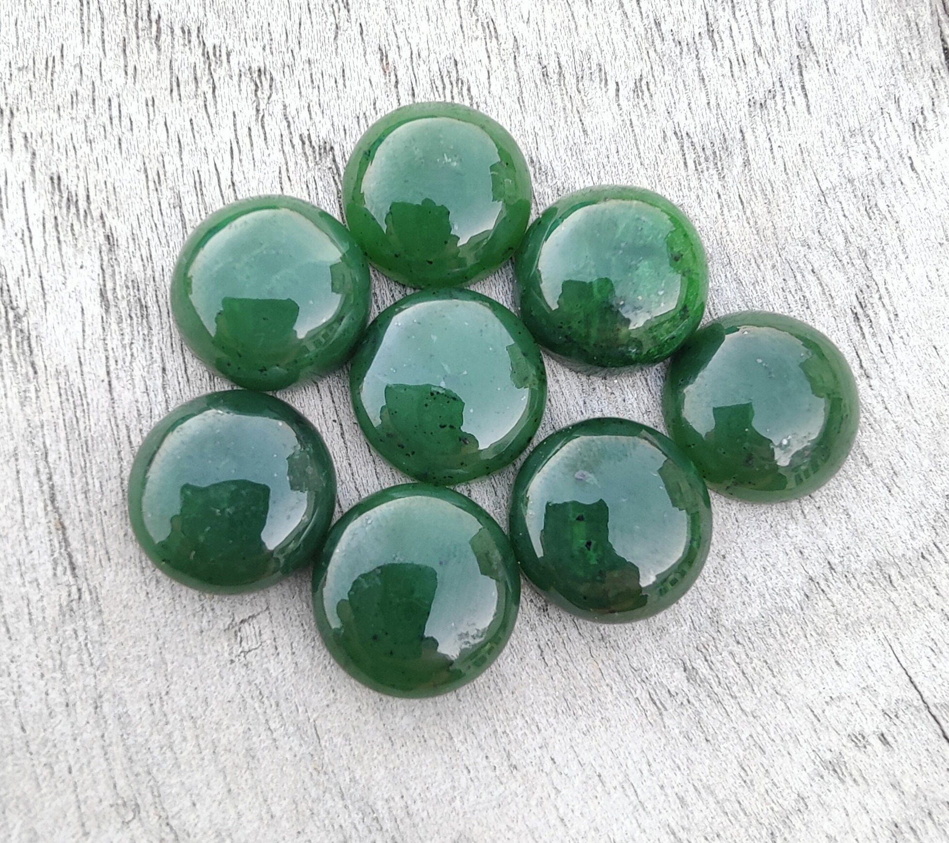 Natural Nephrite Jade Cabochon: Round Green Gemstone, Calibrated