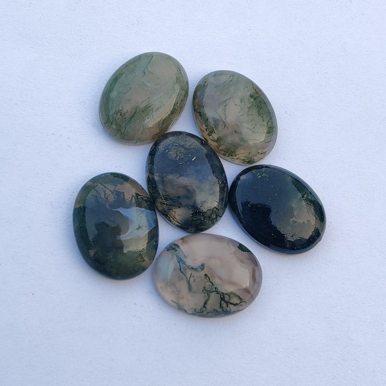 AAA Quality Natural Moss Agate Oval Shape Cabochon Flat Back Calibrated Wholesale Gemstones, All Sizes Available image 8