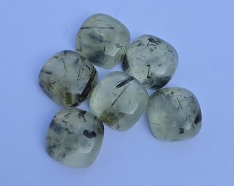 AAA+ Prehnite Rutile Cabochon: Square Cushion Shape Green-Black CAGemstone