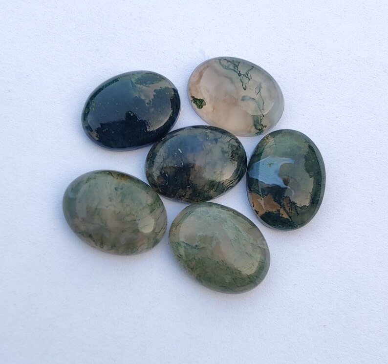 AAA Quality Natural Moss Agate Oval Shape Cabochon Flat Back Calibrated Wholesale Gemstones, All Sizes Available image 9