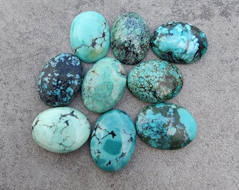 Natural Tibetan Turquoise Oval Shape Cabochon Flat Back Calibrated AAA+ Quality Wholesale Gemstones, All Sizes Available