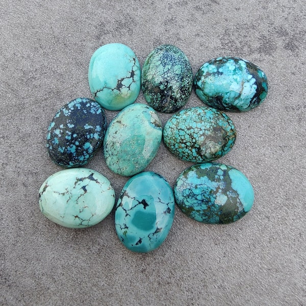 Natural Tibetan Turquoise Oval Shape Cabochon Flat Back Calibrated AAA+ Quality Wholesale Gemstones, All Sizes Available