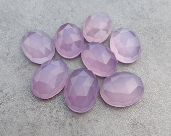 Natural Lavender Chalcedony Rose Cut Gemstone: AAA+ Oval Cabochon