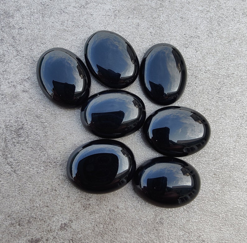 Natural Black Onyx Oval Shape Cabochon Flat Back Calibrated Wholesale AAA Quality Gemstones, All Sizes Available zdjęcie 8